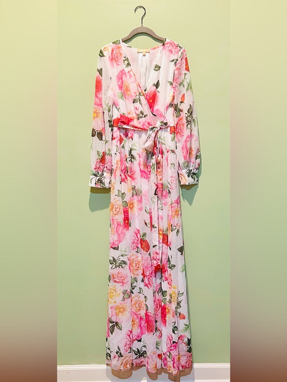 Floral Wrap Maxi Dress - Pink Rose Print
